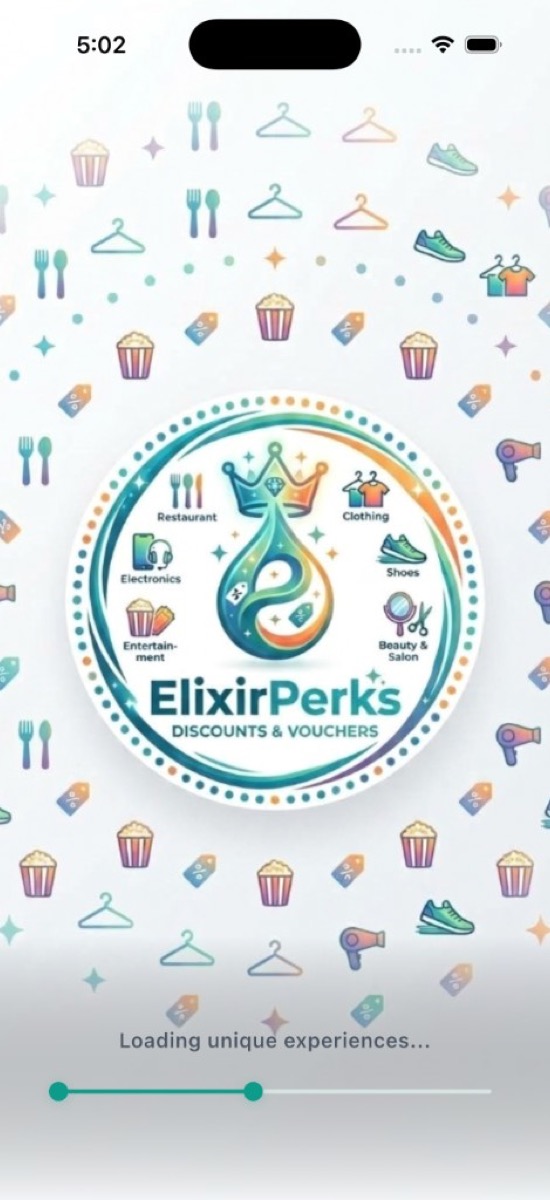Splash screen with the ElixirPerks logo